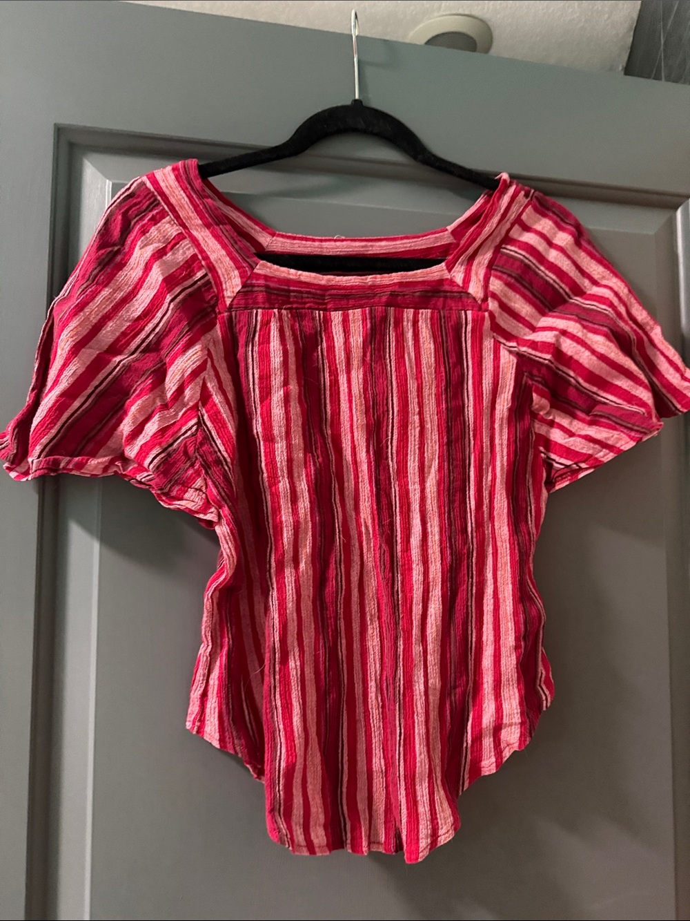 Universal Thread Pink & White Striped Square-Neck Blouse